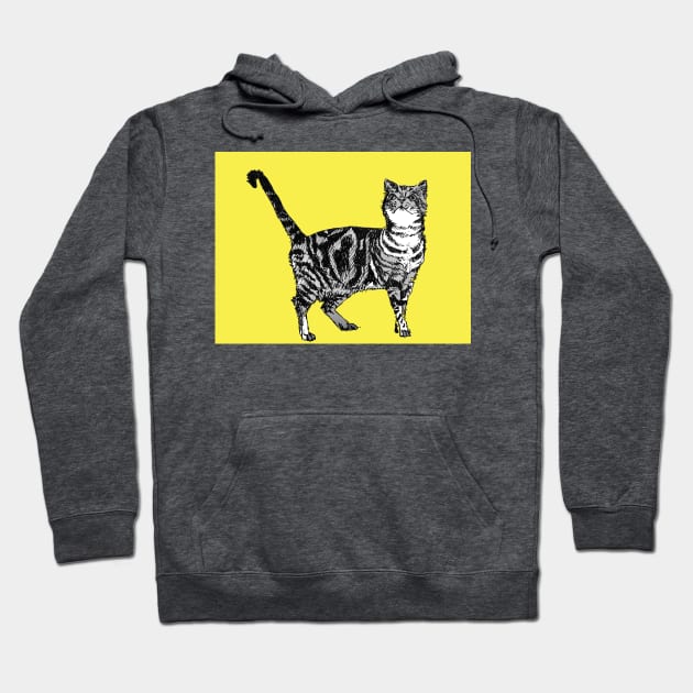 Cute Striped Tabby Cat Art Lemon Yellow Hoodie by SarahRajkotwala